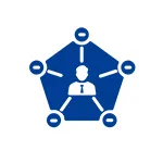 Business network connection icon showing a central person connected to multiple nodes