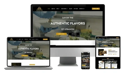 Responsive web design preview of Arabisk Restaurant website displayed on desktop, laptop, tablet, and mobile devices.