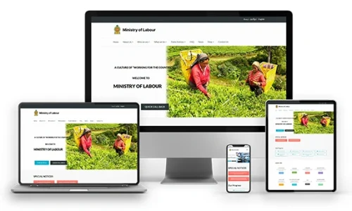 Responsive website design for the Ministry of Labour Sri Lanka displayed on desktop, laptop, tablet, and mobile devices