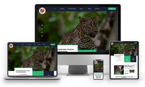 Responsive Wild Heart Wilpattu safari website displayed on desktop, laptop, tablet, and mobile devices.