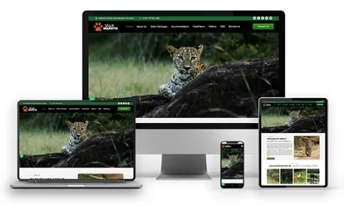 Visit Wilpattu safari website shown on desktop laptop tablet and mobile devices with Sri Lankan leopard banner