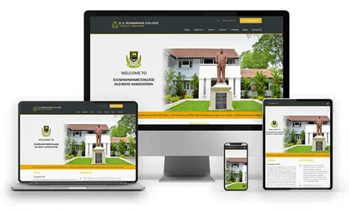 Responsive website design for D. S. Senanayake College Old Boys’ Association displayed on desktop, laptop, tablet, and mobile devices.